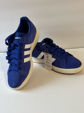 adidas Men’s Blue Suede Sneakers with White Stripes